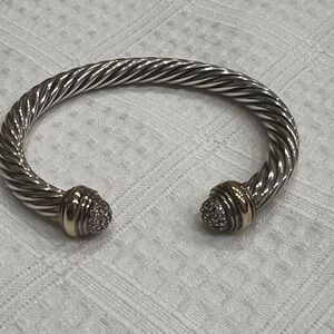 David Yurman Pave Diamond Sterling Silver/Gold Cable Bracelet GREAT GIFT